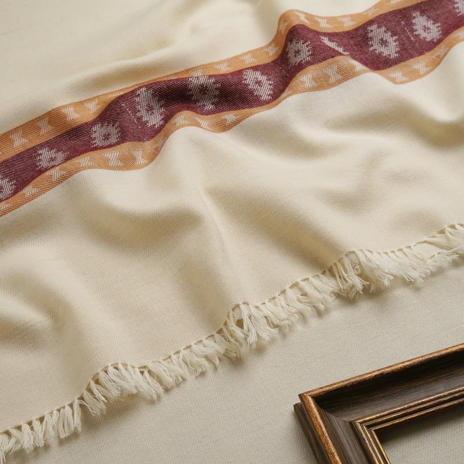 Angora Zari-Accent Cream Shawl