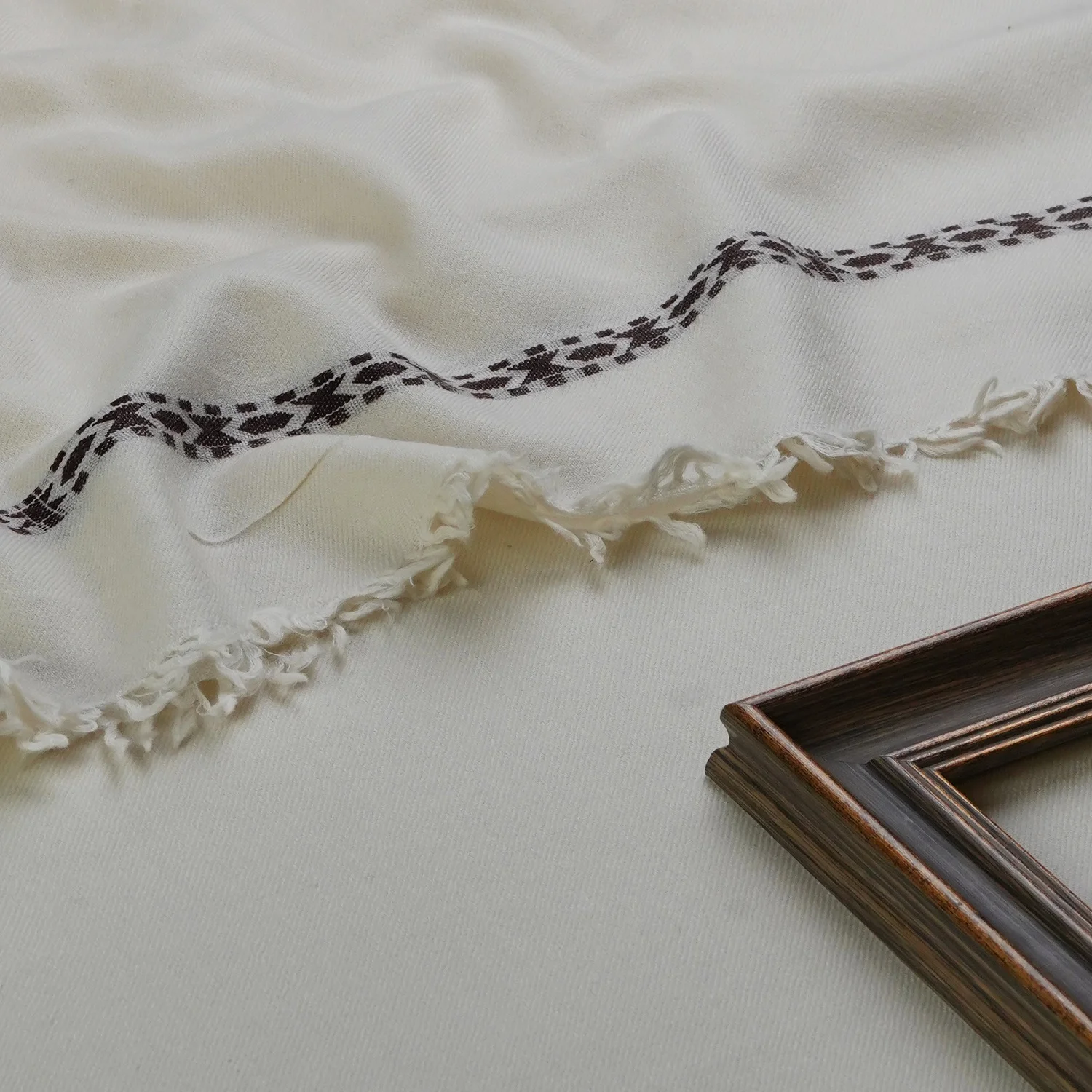 Ecru Wave Stitch Merino Wool Shawl